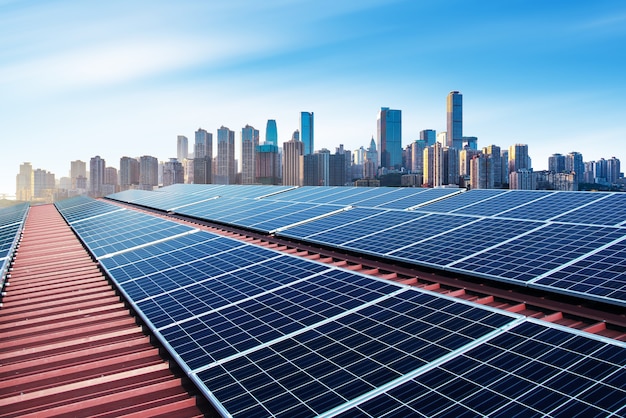 Photo photovoltaic and modern city skyline, china chongqing.