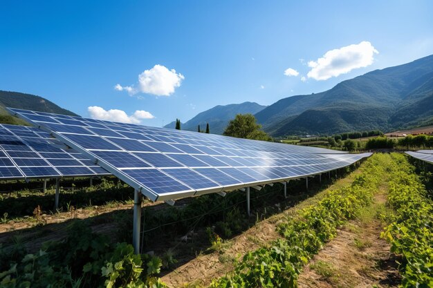 Photovoltaic panels in agricultural enviroment in a sunny day photographic