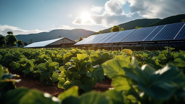 photovoltaic solar panels in a farm growing vegetables Generative AI