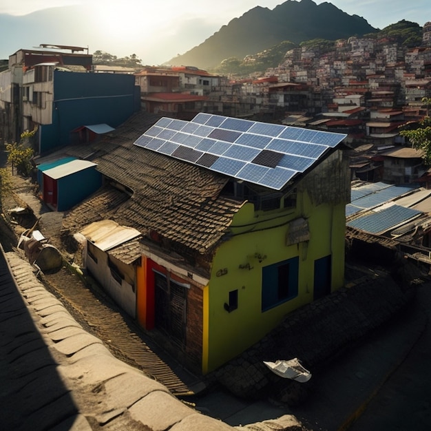 Photo photovoltaic solar panels on slum hood for clean and cheap energy