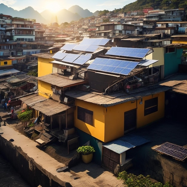 Photo photovoltaic solar panels on slum hood for clean and cheap energy