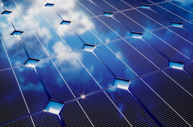 Photovoltaic with cloudy sky reflection