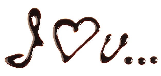 A phrase I love you written with chocolate isolated on white