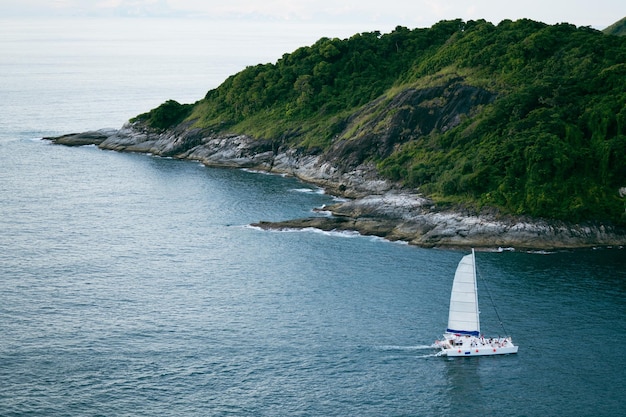 Phromthep Cape Viewpoint Seascape and paradisiacal and idyllic beach Scenery Thailand sea and island Adventures and exotic travel concept