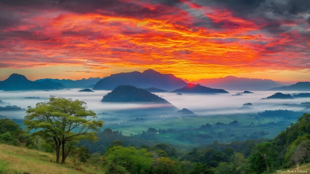 Phu chi dao at sunrise in chiang rai thailand