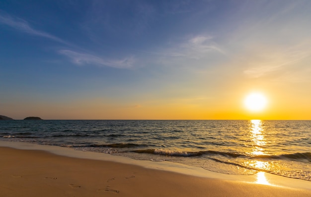 Phuket beach Thailand during twilight The sunset had a bright golden yellow light