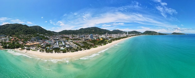 PHUKET THAILAND KARON BEACH 2021 Aerial view travel city and beach in summer tropical beach sea