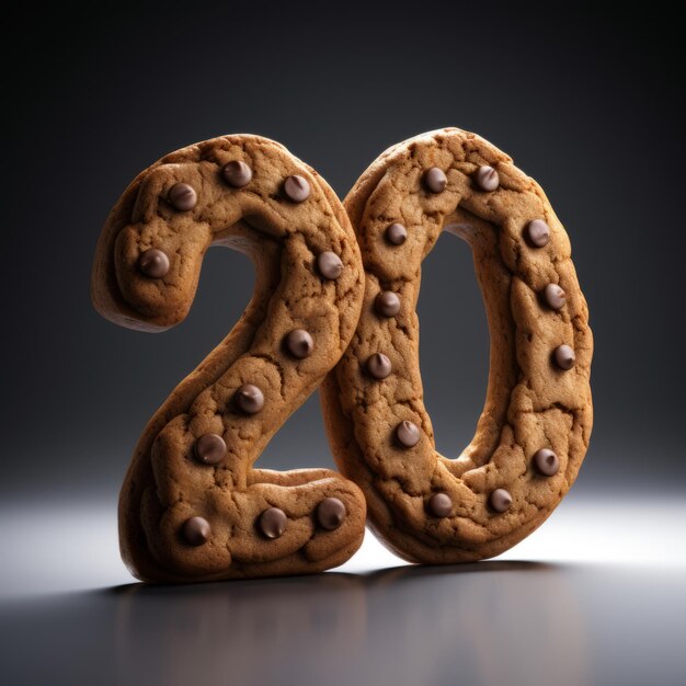 Foto rendering 3d basato fisicamente cookie che rappresentano il numero 20