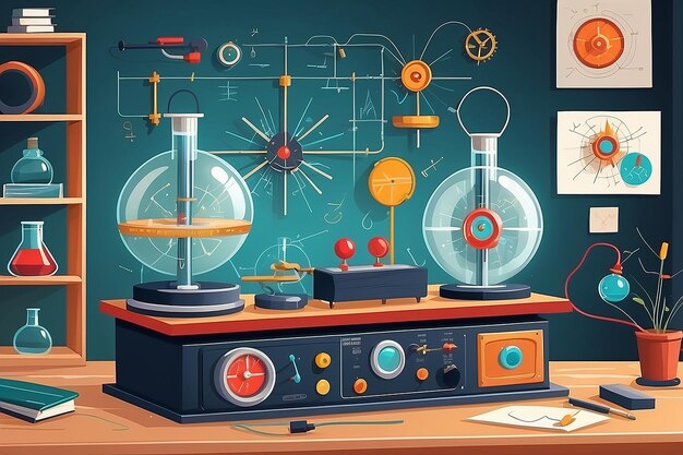 Foto laboratorio di fisica con campi magnetici, bussole vettoriali ed elettromagneti