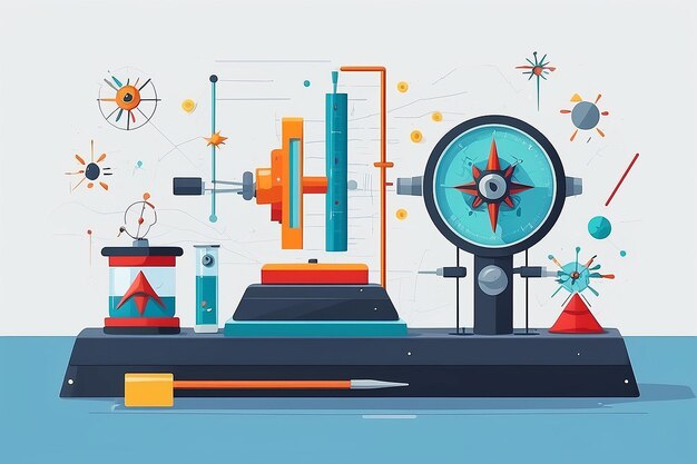 Photo physics lab with magnetic fields vector compasses and electromagnets