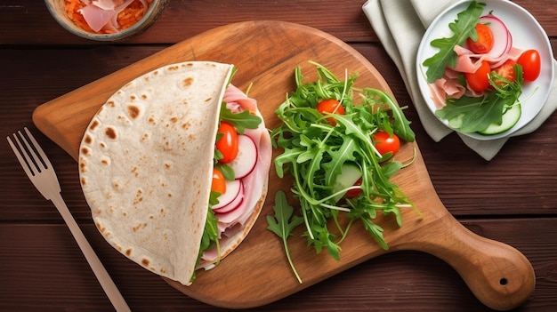 Piadina Romagnola with mozzarella cheese tomatoes