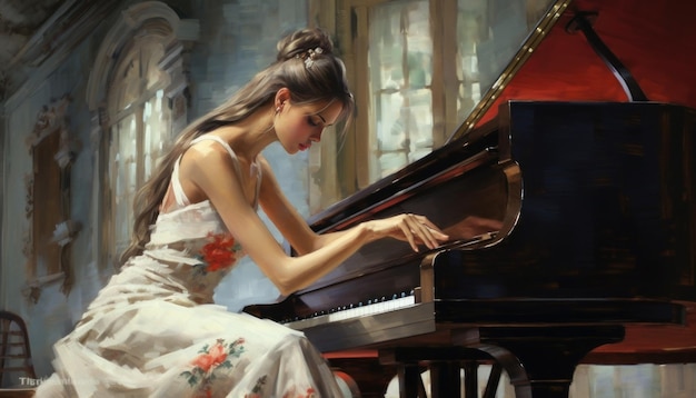 写真 ピアニストの女の子の絵