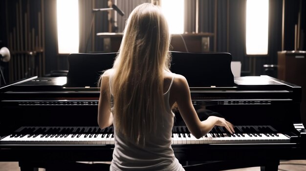 Pianista donna con uno strumento musicale classico