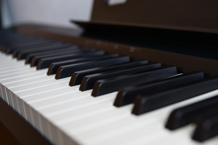 Piano achtergrondafbeelding, piano leren spelen. Muzikant leven. Live muziek.