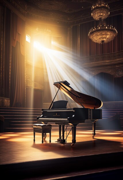 Photo piano in an elegant concert hall