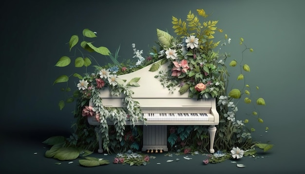 Piano and floral Generative AI