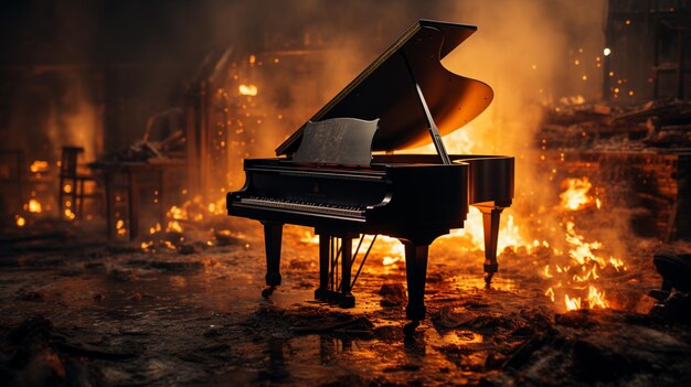 The piano is on fire Fire music