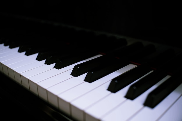 Piano keyboard background with selective focus.