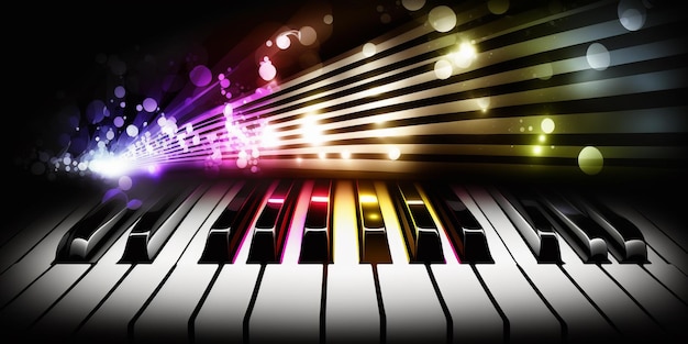 Piano keyboard with glow light abstract background