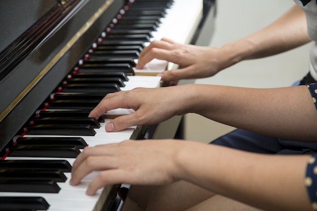 Piano keys ,side view of instrument musical tool.