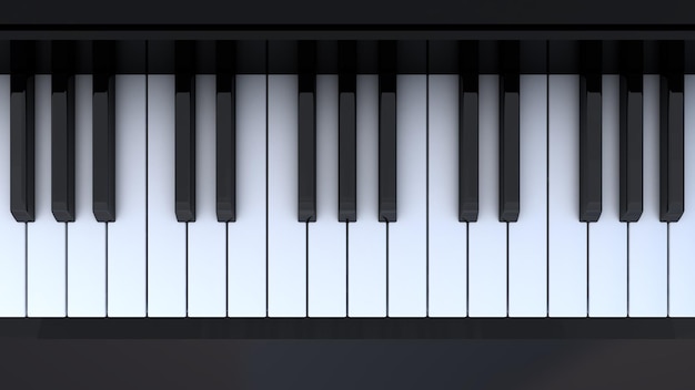 Клавиши пианино, вид сверху. 3d рендеринг.