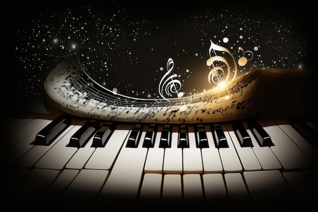 Photo piano and music notes on the background illustration ai generative