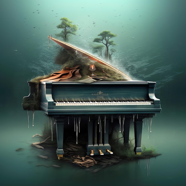 Photo piano pastel with flowers in watercolor style photorealistic piano in the forest