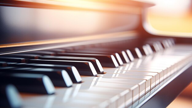 клавиши фортепиано с красочным фоновым музыкальным инструментом