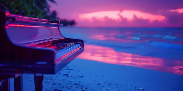 Фото Пианино играет на пляже ночью смешивая музыку с природой концепция пианино музыка пляж ночь природа гармония музыкальный фьюжн