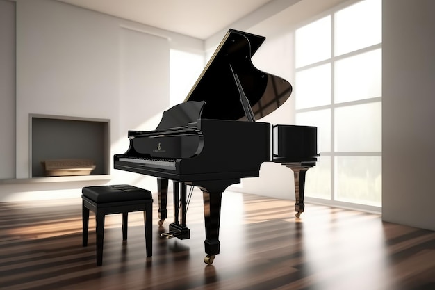 Piano in practice room 3d rendering