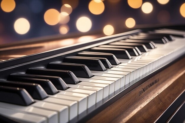 Piano toetsen close-up op een wazige achtergrond met bokeh