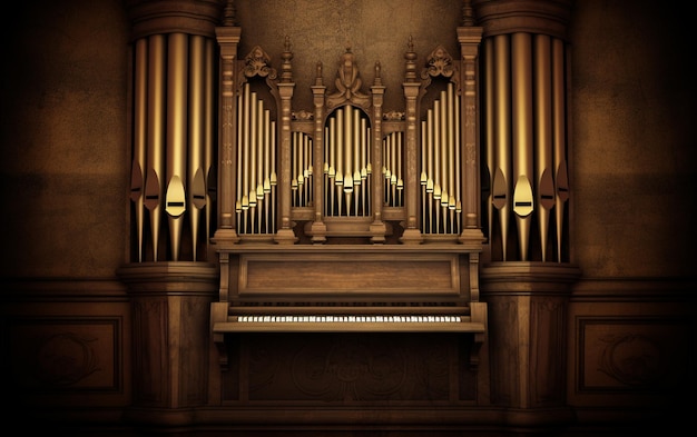 A piano with a large column and a large organ with the word piano on it.