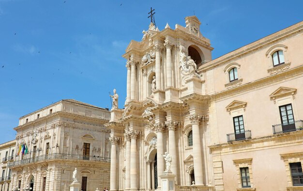 Piazza del duomo square with the cathedral unesco world heritage site in syracuse sicily