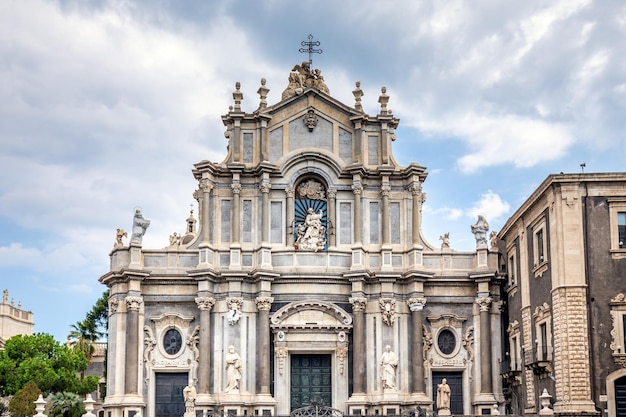 Piazza del Duomo with Cathedral of Santa Agatha in Catania, Sicily, Italy.