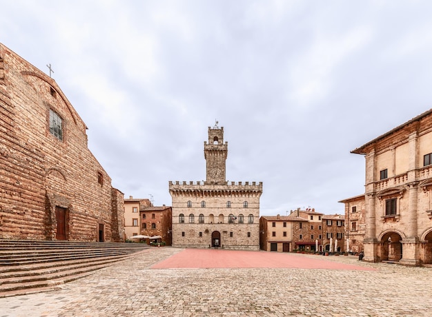 Piazza Grande with Palazzo Comunale Town Hall in a Renaissance hill town Montepulciano Italy