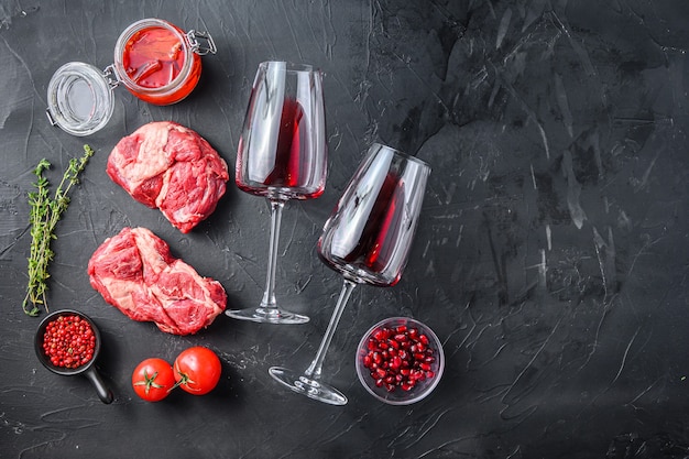 Picanha raw seasoned beef steaks with herbs and spices