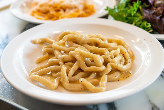 pici pasta with marjoram, lemon, garlic and parmesan cheese