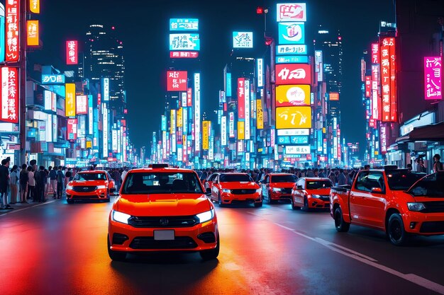 Pick up truck at japan street car night generative art by AI
