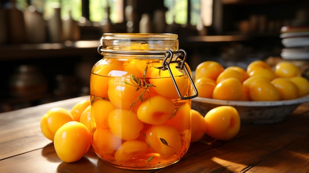 pickled apricots jar on white