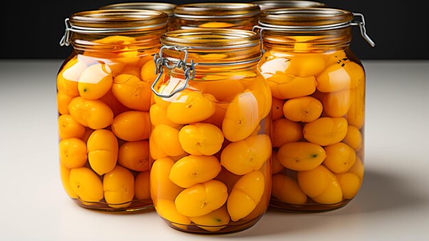 pickled apricots jar on white