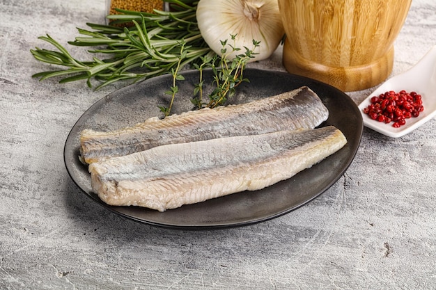 Photo pickled atlantic tasty herring fillet