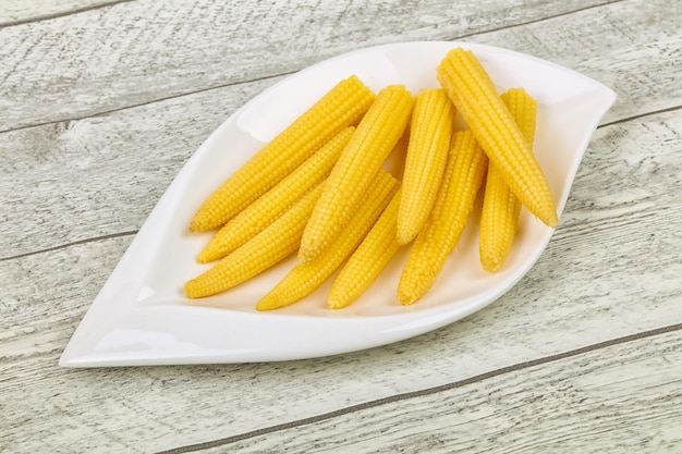 Pickled baby corn in the bowl