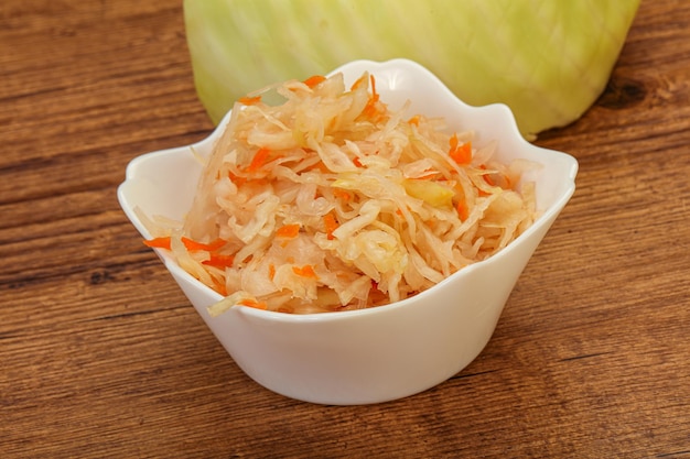 Pickled cabbage sauerkraut in the bowl