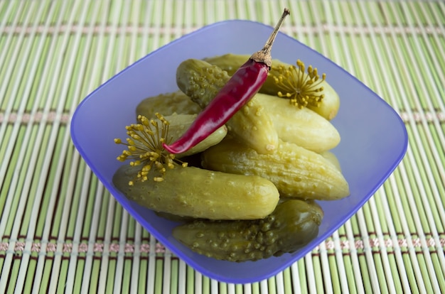 Pickled cucumbers gherkins.