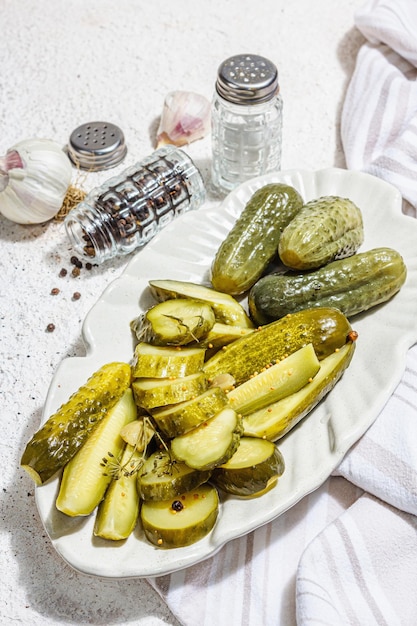 Pickled cucumbers for winter organic food Jar of homemade gherkins clean eating vegan concept