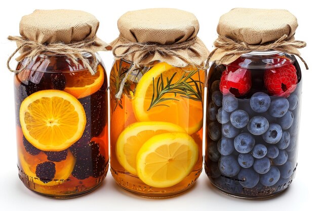 Pickled fruits and vegtables in kitchen table professional advertising food photography