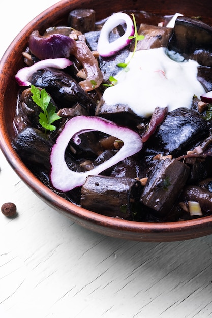 Pickled mushrooms in bowl