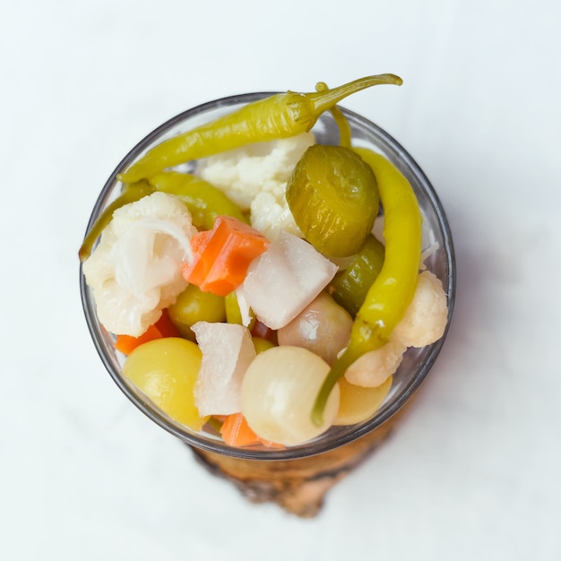 Pickled olives cucumber lemon and pepper Pickled vegetables egyptian food