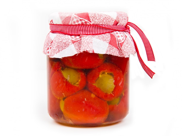 Pickled red bell pepper in the jar 