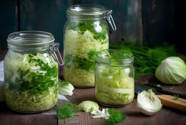 Foto barattolo di cavolo marinato cucina piatto di cucina generare ai